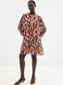Crocheted trims floral chiffon dress