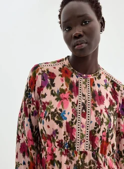 Crocheted trims floral chiffon dress