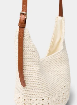 Crocheted-cord small hobo bag