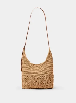 Crocheted-cord small hobo bag
