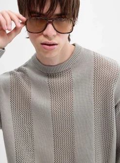 Crochet-stripe sweater