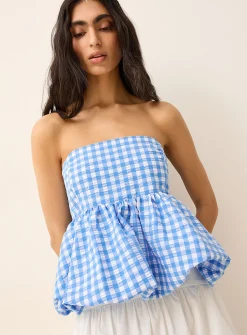 Cropped bubble-shape seersucker cami
