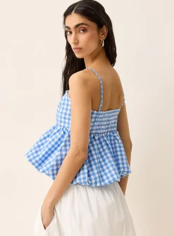 Cropped bubble-shape seersucker cami
