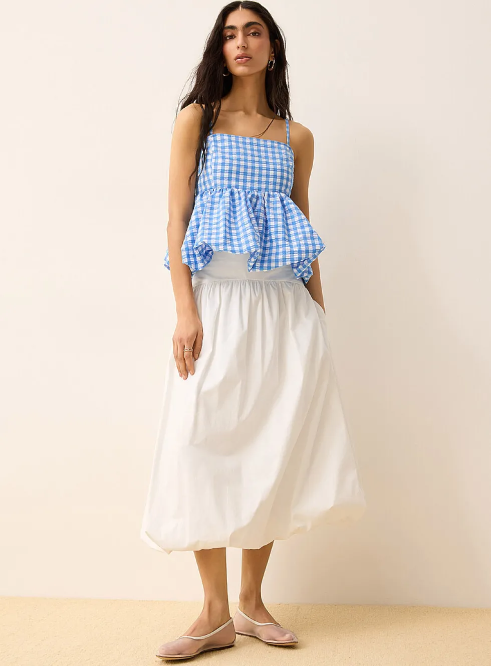 Cropped bubble-shape seersucker cami
