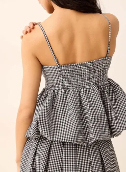 Cropped bubble-shape seersucker cami