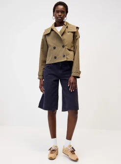 Cropped double-breasted trench coat