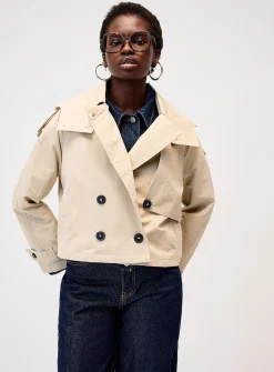 Cropped double-breasted trench coat