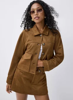 Cropped faux-suede jacket