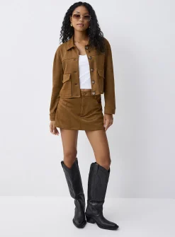 Cropped faux-suede jacket