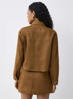 Cropped faux-suede jacket