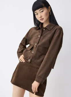 Cropped faux-suede jacket