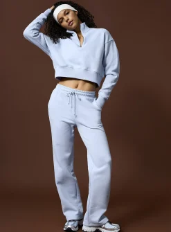 Cropped fleece jersey zip-neck sweatshirt