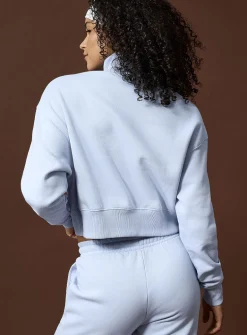 Cropped fleece jersey zip-neck sweatshirt