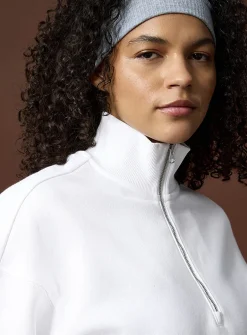 Cropped fleece jersey zip-neck sweatshirt