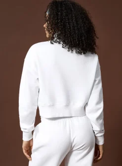 Cropped fleece jersey zip-neck sweatshirt