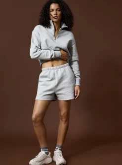 Cropped fleece jersey zip-neck sweatshirt
