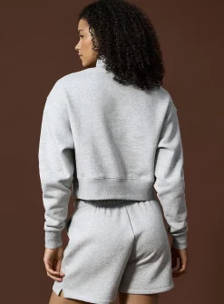 Cropped fleece jersey zip-neck sweatshirt