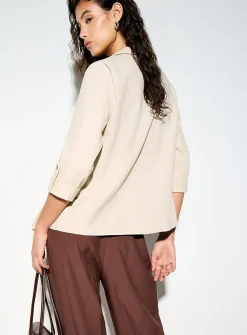 Cropped linen-blend open blazer