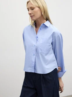 Cropped patch-pocket poplin shirt
