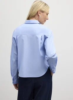Cropped patch-pocket poplin shirt