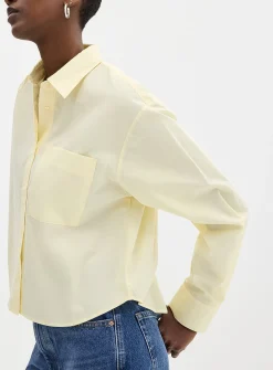 Cropped patch-pocket poplin shirt