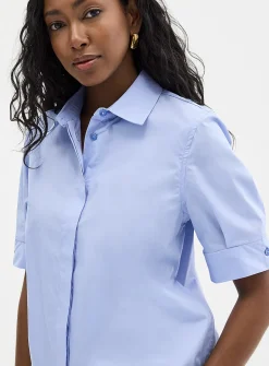 Cropped pleated-sleeve poplin shirt