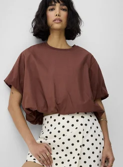 Cropped pure organic cotton bubble-hem T-shirt