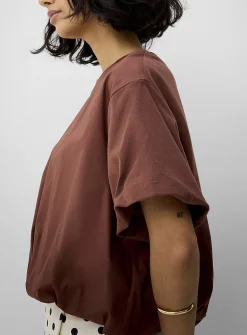 Cropped pure organic cotton bubble-hem T-shirt