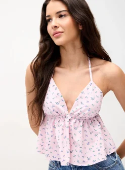 Cropped seersucker halter cami