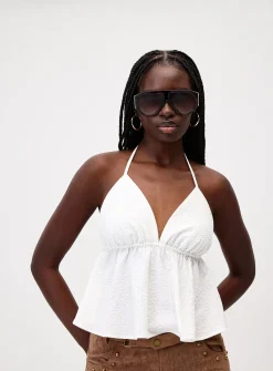 Cropped seersucker halter cami