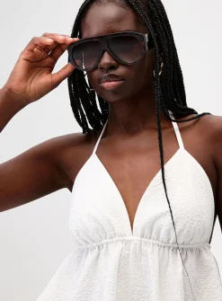 Cropped seersucker halter cami