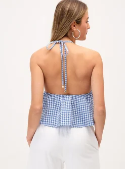 Cropped seersucker halter cami