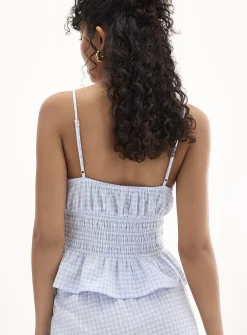 Cropped smocked cotton tank