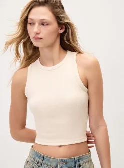 Cropped solid ribbed cami