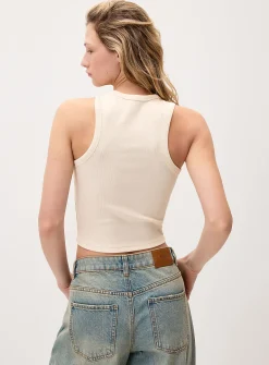 Cropped solid ribbed cami