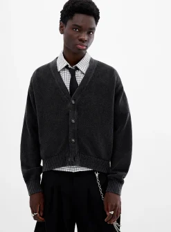Cropped washed cardigan