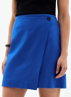 Crossover linen-cotton miniskirt