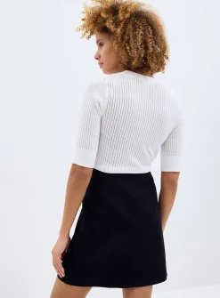Crossover linen-cotton miniskirt