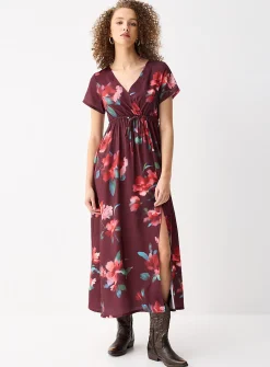 Crossover neckline crepe maxi dress