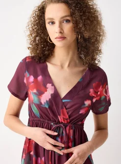 Crossover neckline crepe maxi dress