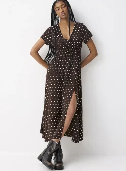 Crossover neckline crepe maxi dress