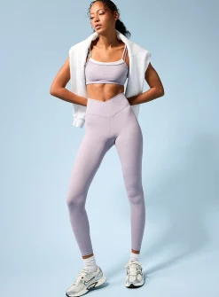 Crossover-waist velvety legging