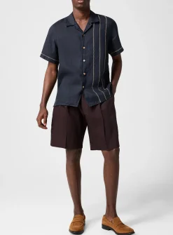 Cross-stitched pure linen cabana shirt