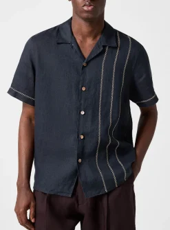 Cross-stitched pure linen cabana shirt