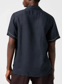 Cross-stitched pure linen cabana shirt