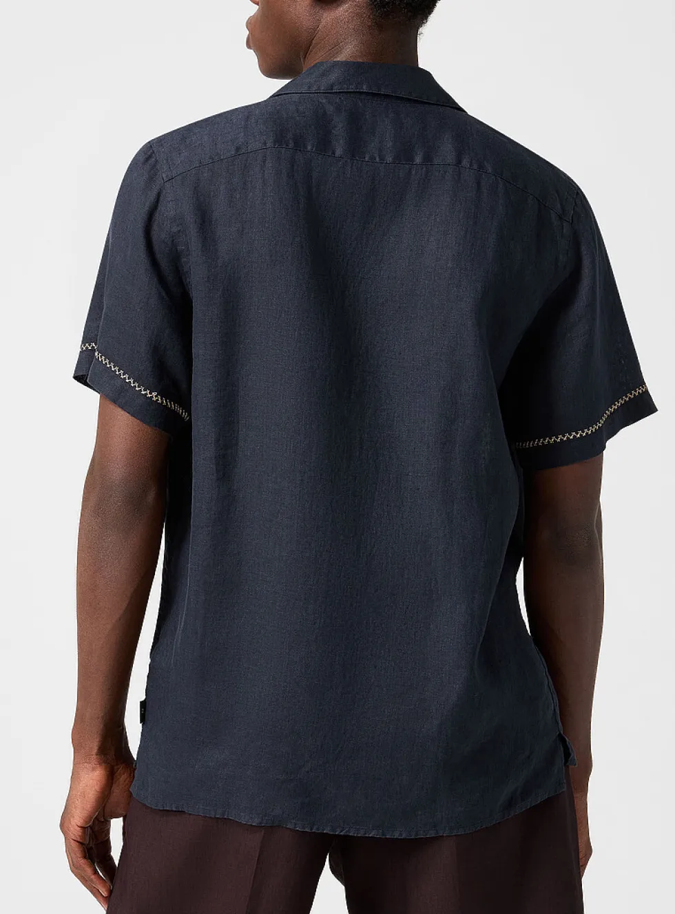 Cross-stitched pure linen cabana shirt