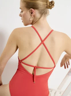 Cross-strap trimmed one-piece
