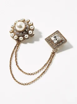 Crystal and pearl double brooch