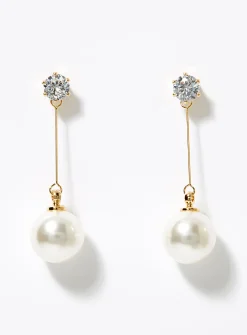 Crystal and pearl pendant earrings