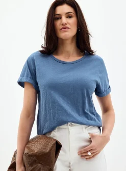 Cuffed-sleeve organic cotton T-shirt